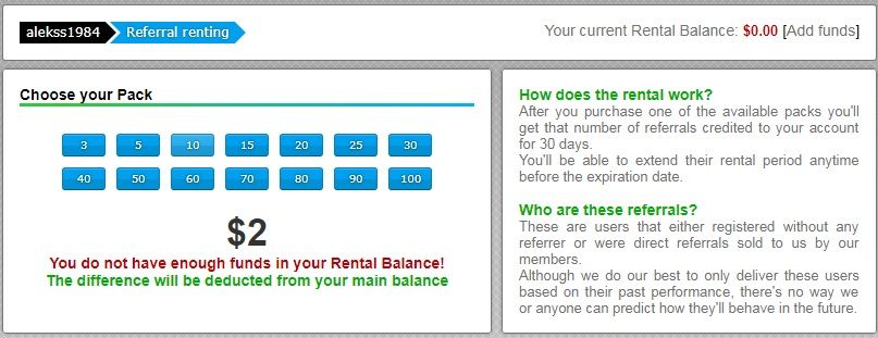 Пакеты для аренды рефералов.