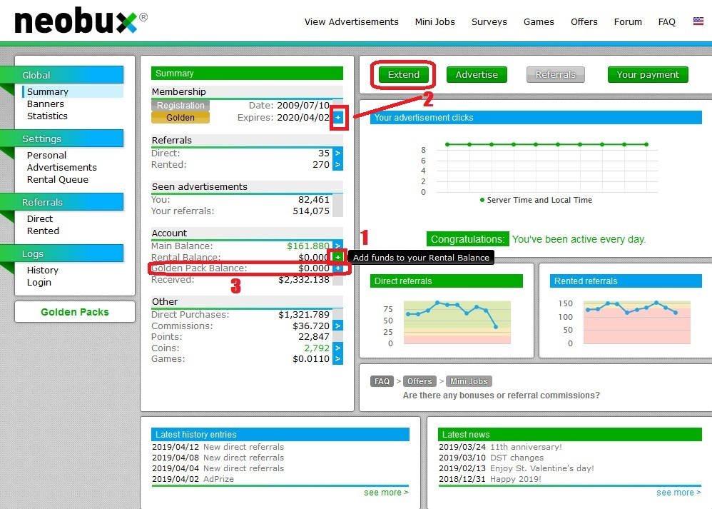 где в личном кабинете кнопка для пополнения баланса как пополнить neobux (шаг1)