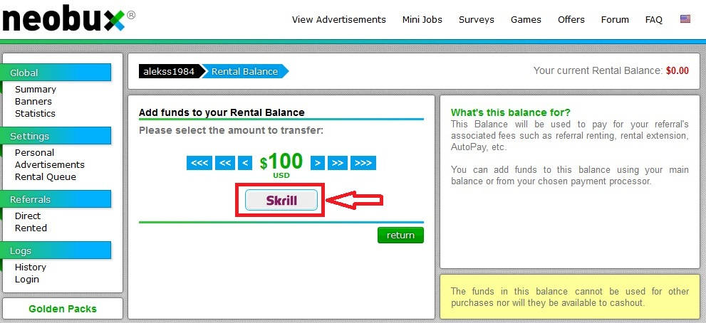 на какую сумму хотите пополнить баланс как пополнить баланс на neobux (шаг3)