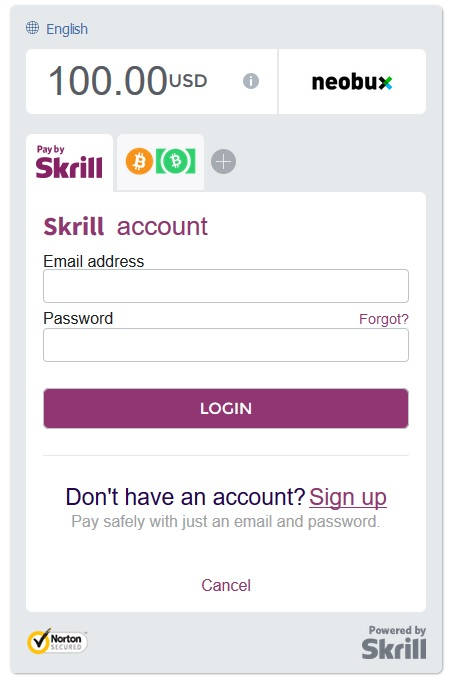 Авторизация в Скрилл для оплаты как пополнить баланс на Необукс (шаг4)