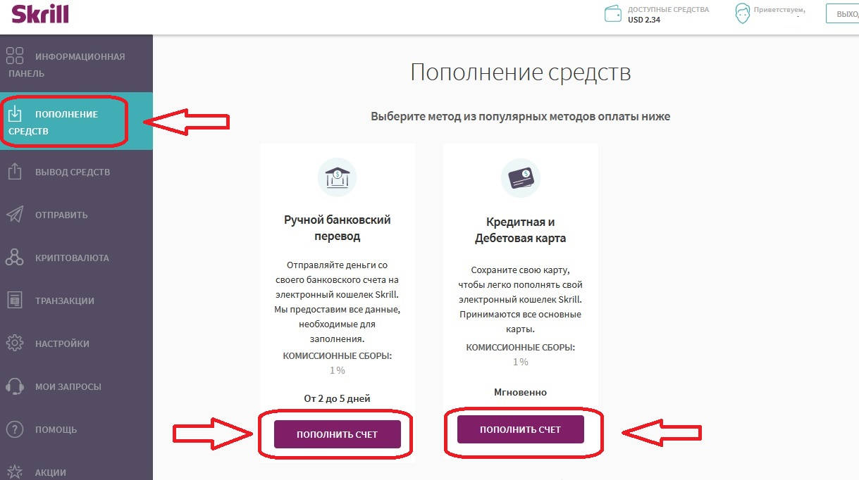 Как пополнить счет neteller